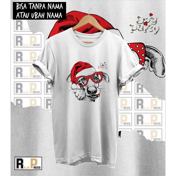 KAOS NATAL BAJU NATAL ANJING KACAMATA BERGAYA COMBED 30S MERRY KKATUN CHRISTMAS