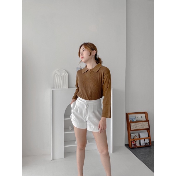 Laura Polo Knit Crop - Aeris - Atasan Rajut - Blouse Polo - Atasan Wanita