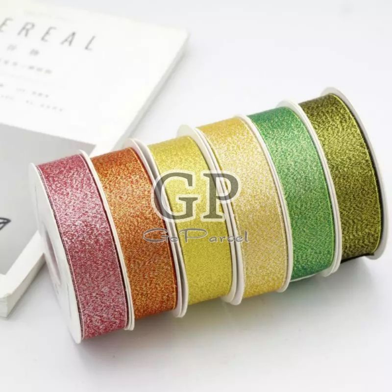 ( 3 Meter ) METALLIC GLITTER RIBBON 25MM - PITA METALIK GLITER GOLD EMAS SILVER 1 IN ( 2.5 CM ) 1 INCH