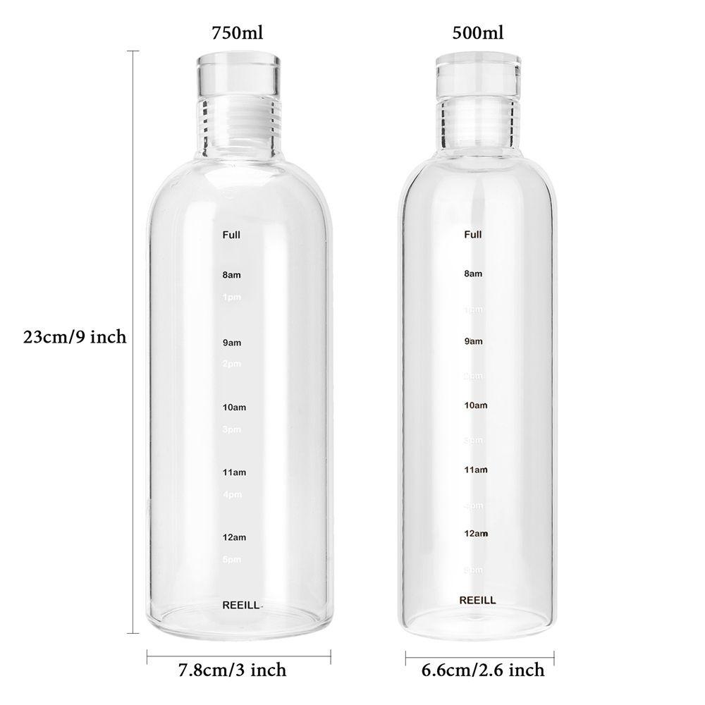 [Elegan] Botol Air Minum500/750ML Simple Transparan Drinkware Sealing Lid Untuk Sekolah Travel Dengan Penanda Waktu Drinking Cup