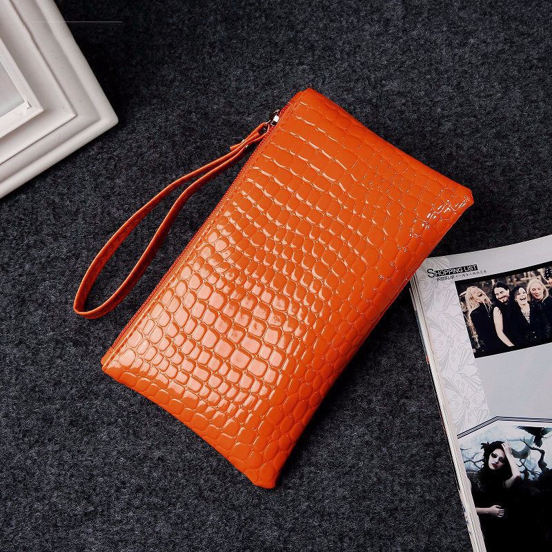 OVERFLOWS.ID Dompet Wanita Model Bintik Pouch Resleting Croco Tempat Hp Koin Serbaguna-Orange
