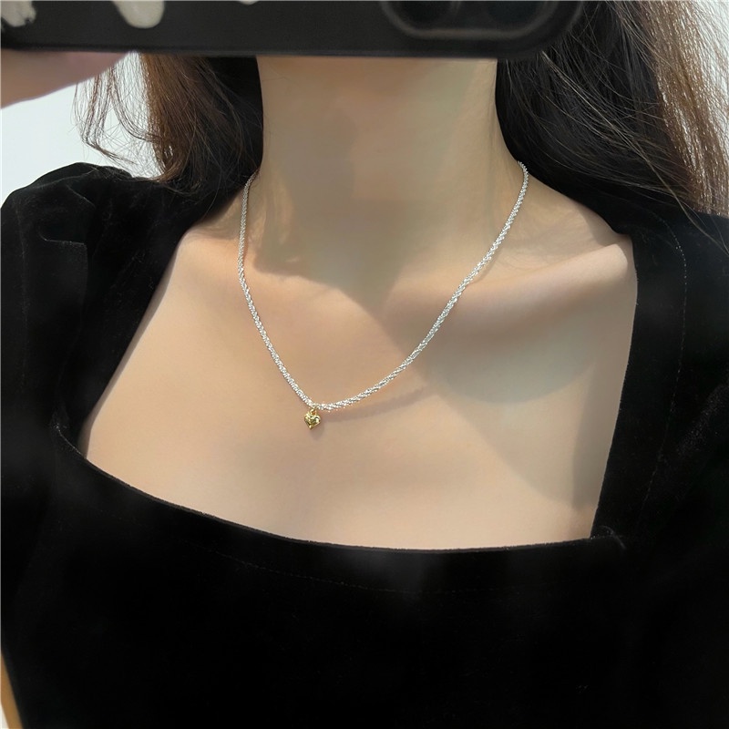 Kalung Rantai Choker Liontin Hati Warna Emas Silver Untuk Wanita