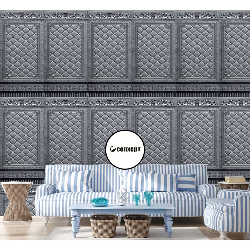 CX Wallpaper 3D Foam Stiker Motif Batik Pintu Jendela Abu WallPaper Sticker Foam