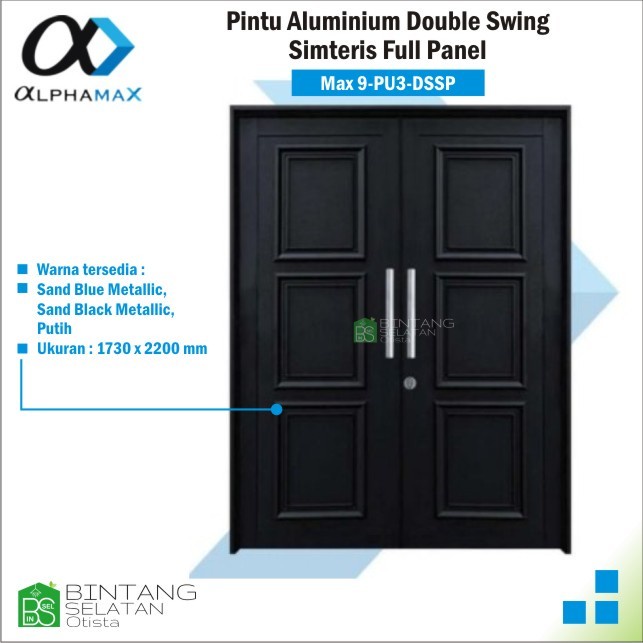 ALPHAMAX Pintu Aluminium Double Swing Simetris Full Panel Hitam MAX 9 PU3 DSSP