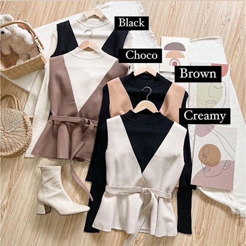 AMI SET BLOUSE - Blouse set rompi kekinian Baju Atasan wanita Muslim