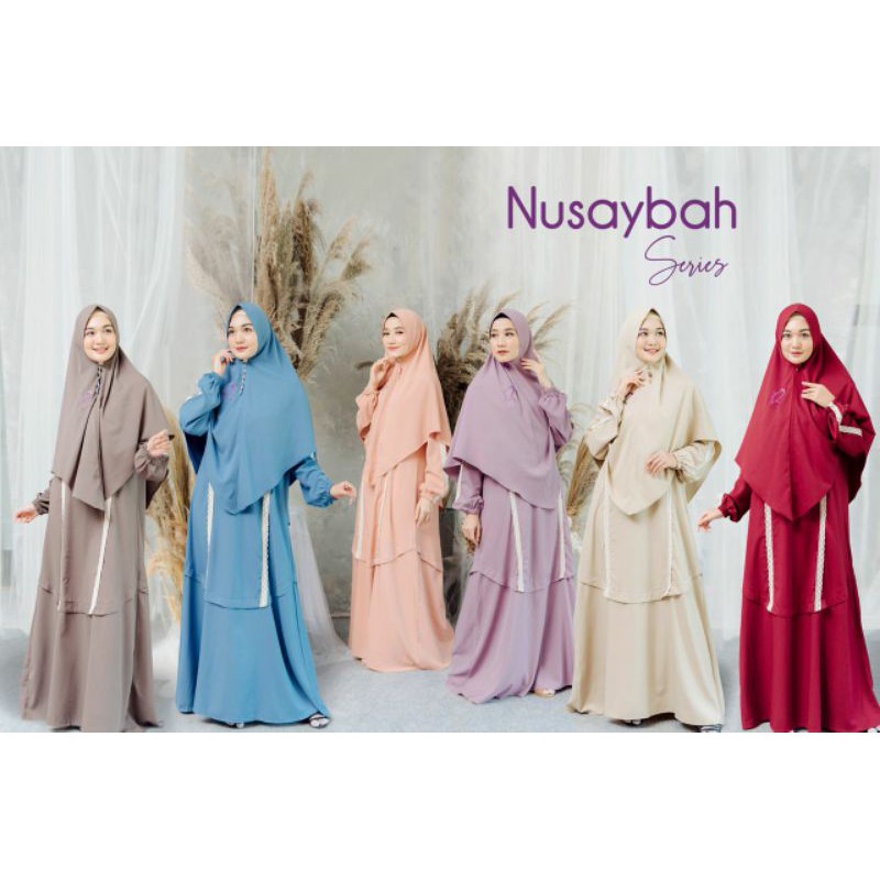 Alwafa Hijab Gamis Set Khimar Nusaybah Series Moscrepe Premium Polos Syari Renda Busui All Size