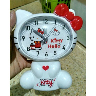 Jam weker / Jam meja karakter Hellokitty (putih)