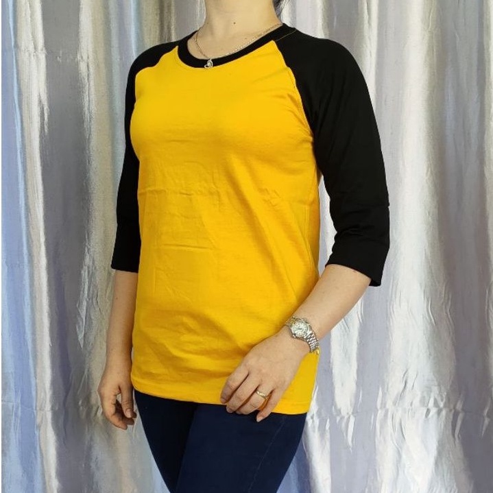 Kaos Polos Reglan KUNING- HITAM Lengan 3/4 Uk 18 20 22 S M L XL XXL