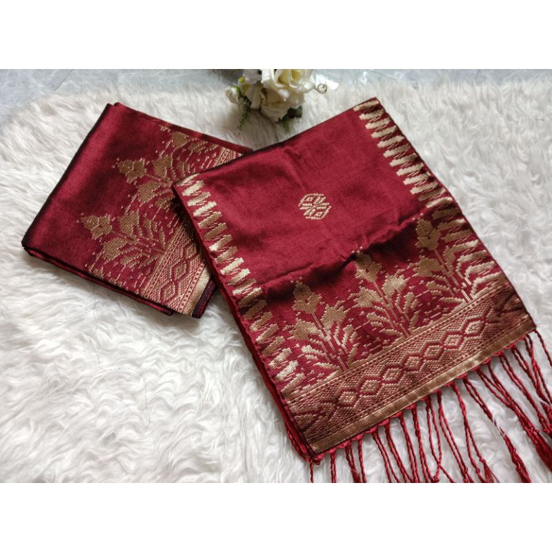 songket silungkang warna merah hati gold