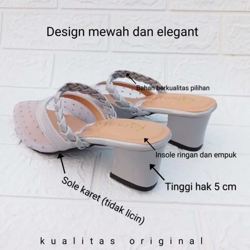 sandal kondangan wanita heel brukat pesta hak tahu 5cm bisa cod/heel pesta wanita model terbaru kekinian/sandal selop wanita terbaru/sendal brukat kepang hak tinggi