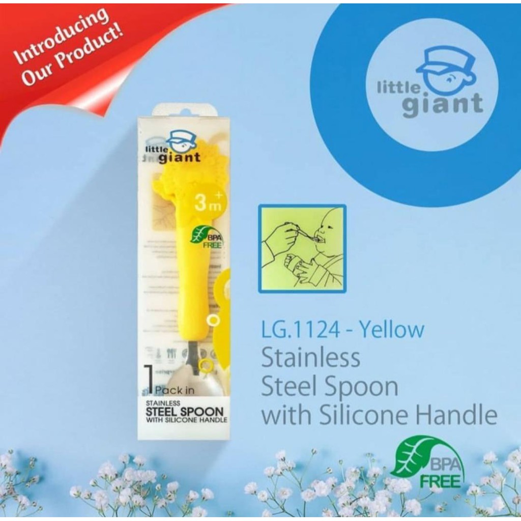 Little Giant LG 1124 Stainless Steel Spoon With Silicone Handle (blue dan yellow, 51rb )Sendok
