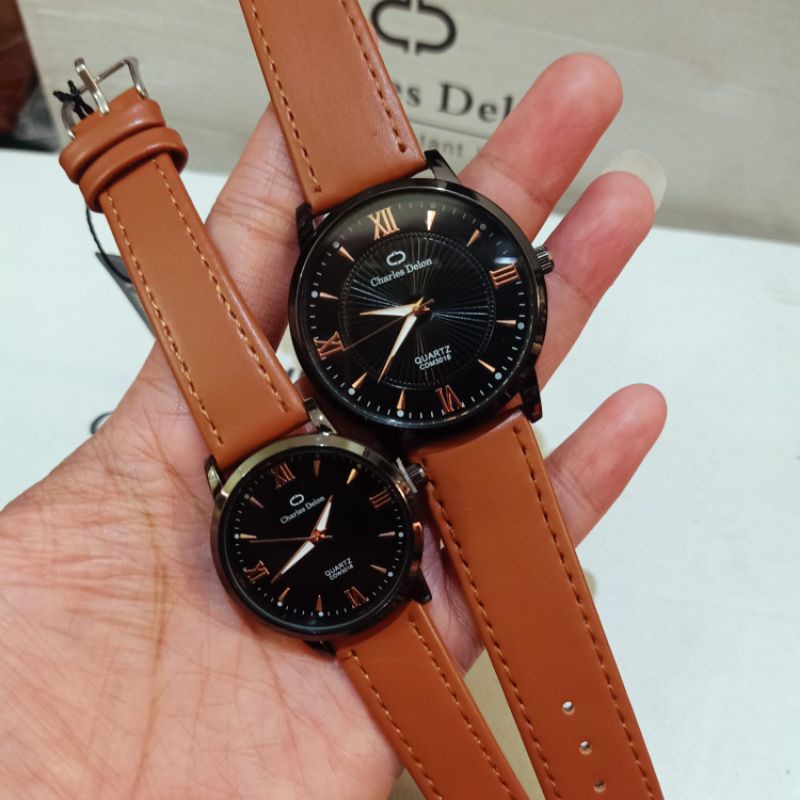 Jam couple charles delon water resistance original harga sepasang free box + batree cadangan SALE !!