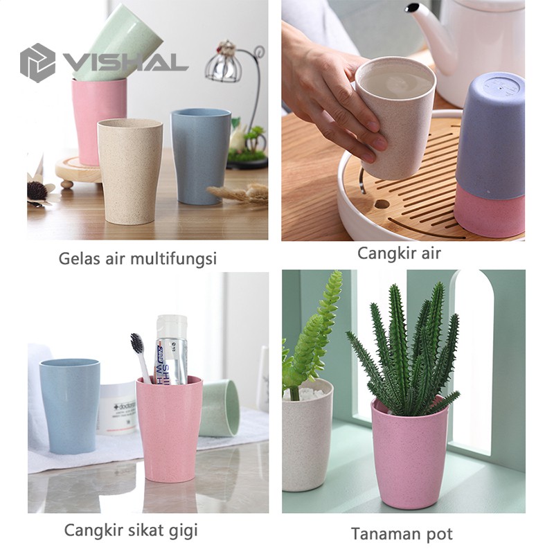 VISHAL Gelas Wheat Straw Set Cangkir Plastik Warna 4 In 1 Cups Wheat Cup Set Toothbrush Cup VS-14