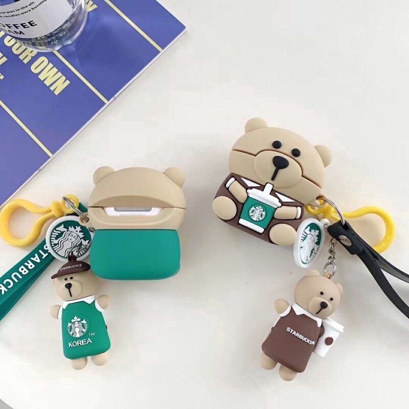 Case airpods case bear beruang teddybear paddington starbucks coffee kopi case airpods ice cream with chain