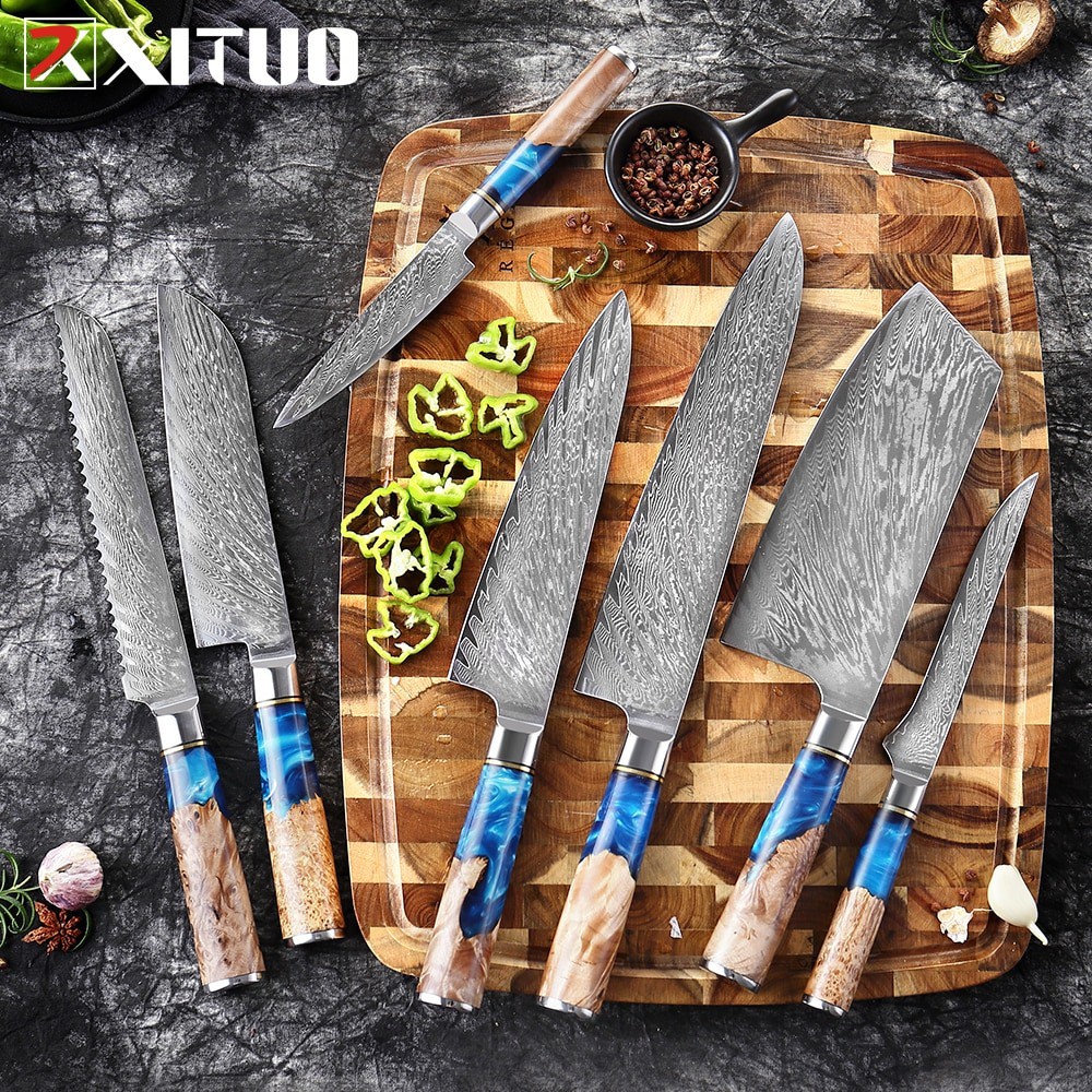 XITUO Pisau Dapur Utility Damascus Pattern Thousand Feather 5 Inch - DL022 - Silver