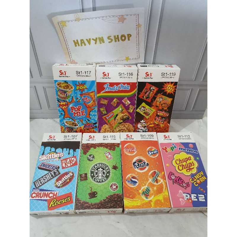 (12pc) pen gel/pen motif makanan minuman/pulpen lucu/pen mie/pen fancy-1