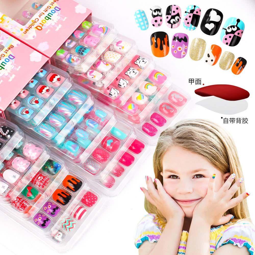 Mxbeauty Kid's Fake Nail Tips 120Pcs Anak Lucu Manicure Tools Press On Full Cover Stiker Kuku 3D