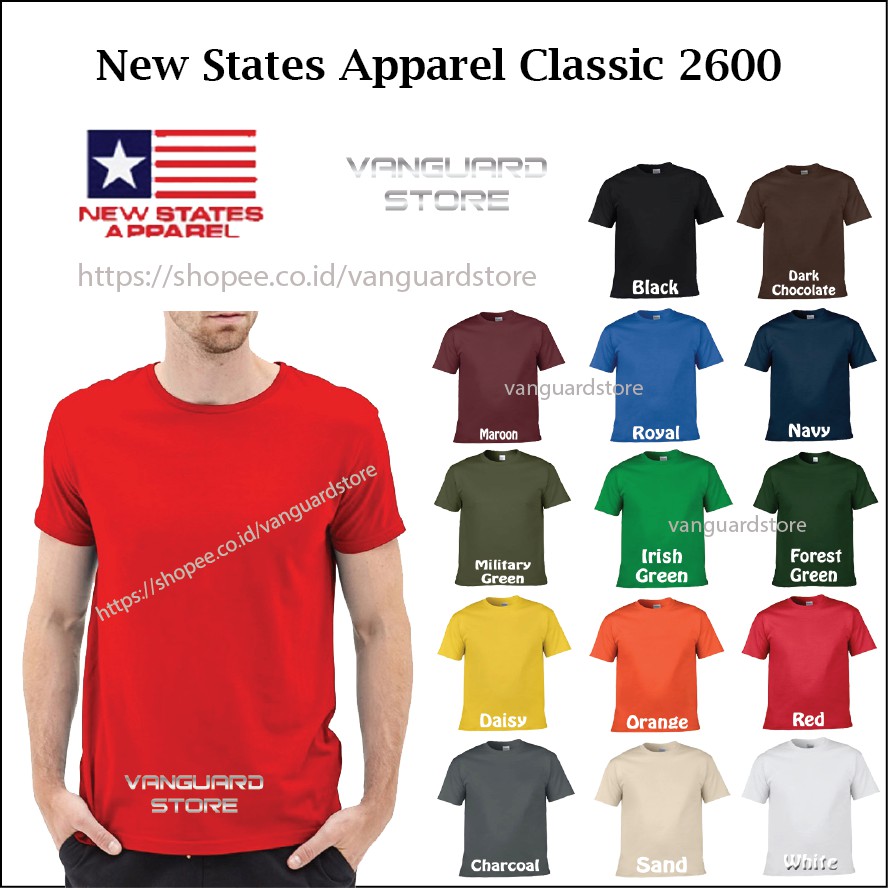 Kaos Polos Oblong New States Apparel Classic 2600 Slim Fit - Kaos Pria Kaos Cowok Kaos  cowo