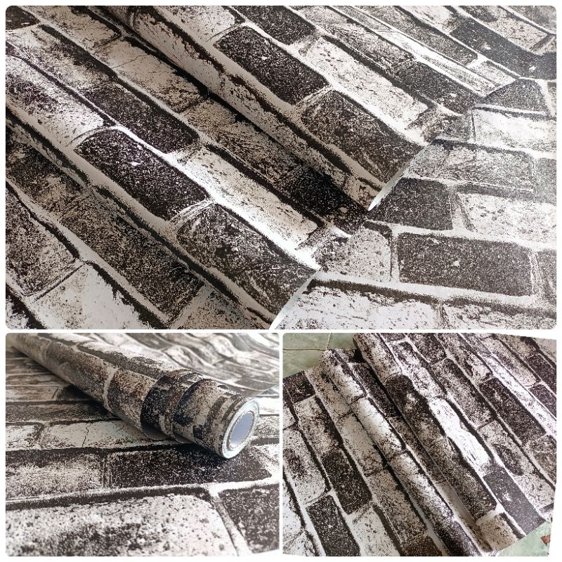 Wallpaper Sticker Dinding Bata Hitam Putih 3D Modern