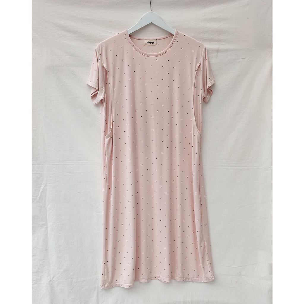 LAURA Baju Busui Bukaan Samping Kanan Kiri Murah | Dress Menyusui Kaos-Peach Polka