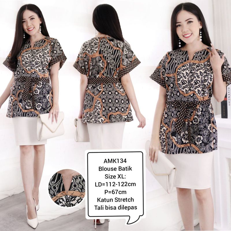 BLOUSE BATIK AVANTI ATASAN KERJA KANTOR MODERN BAJU FASHION WANITA XL MURAH 134