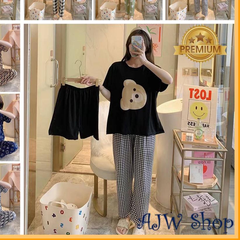 AJW Shop Piyama 3 in 1 | Piyama Lengan Pendek | Baju Tidur Impor | Baju Tidur 3in1