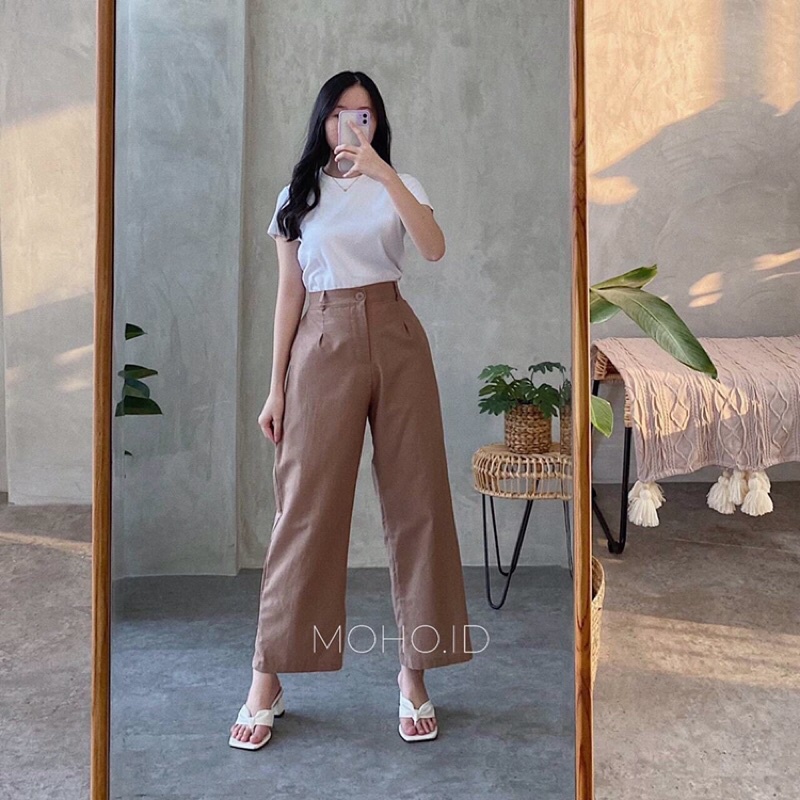Highwaist Celana Kulot Celana Kain Kulot Linen Premium Celana Korea Higwaist Korea