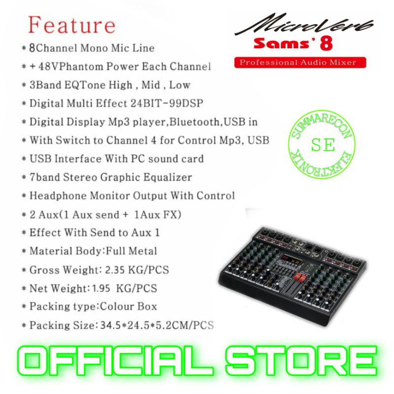 mixer audio 8 channel microverb sam 8 mixer karaoke usb bluetooth recording