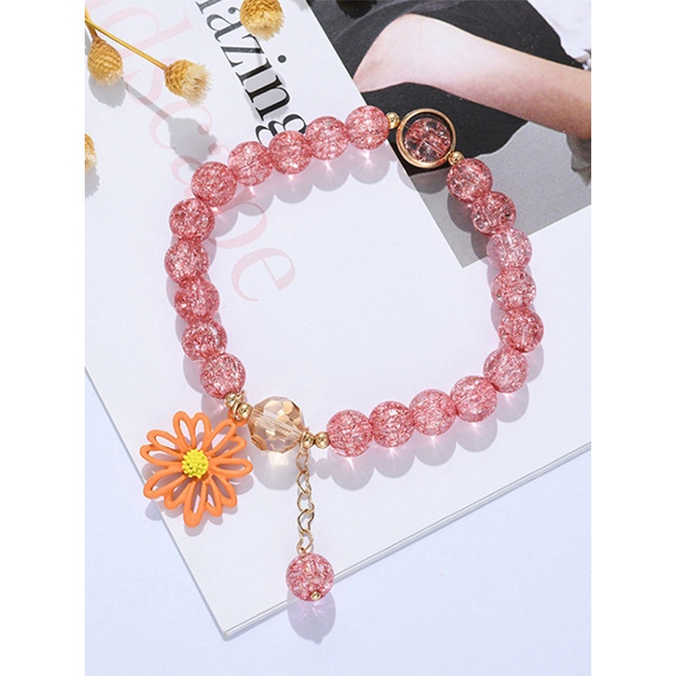 Gelang Tali Elastis Handmade Hias Manik-Manik Bunga Aster Kristal Warna-Warni Gaya Korea Untuk Wanita