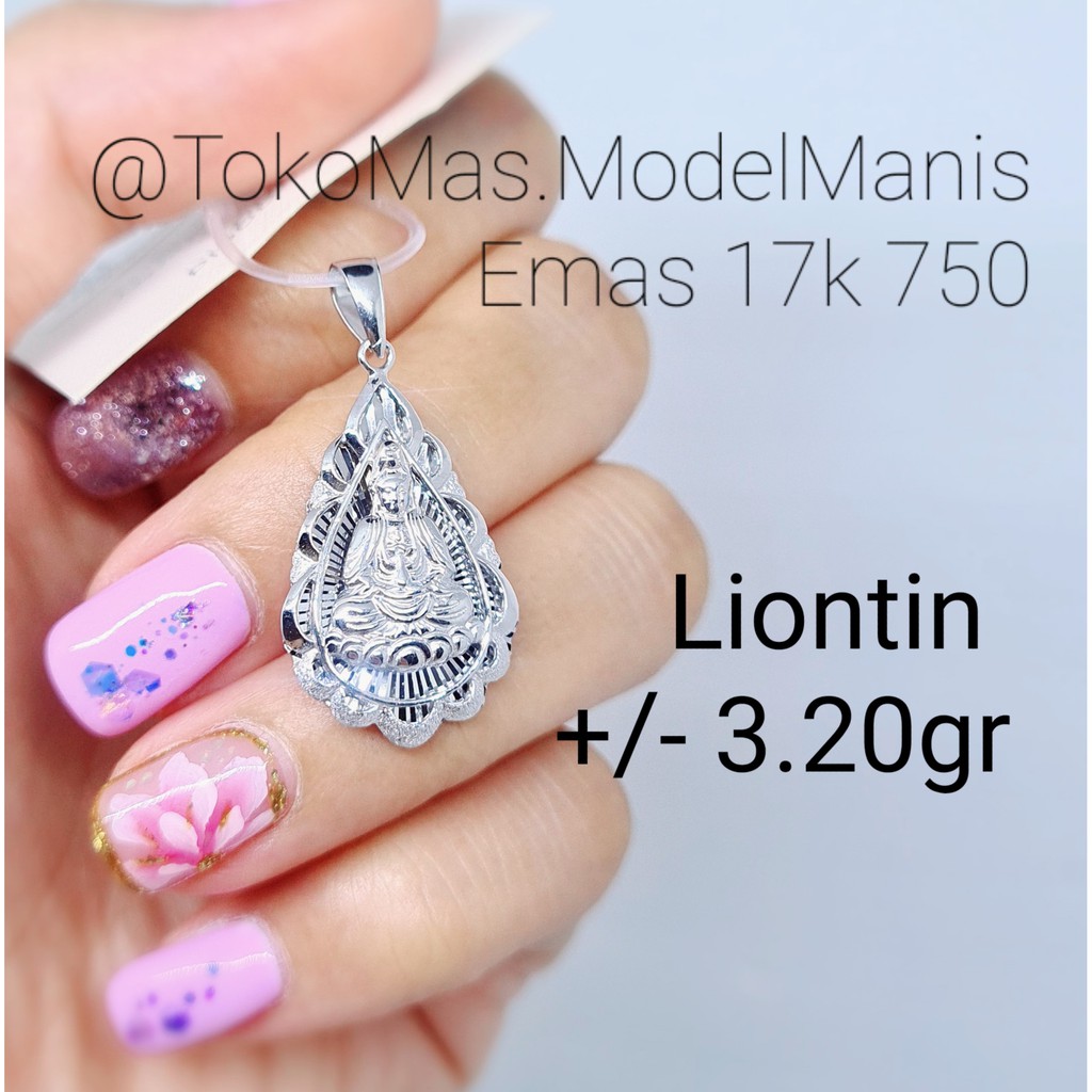 liontin dewi kwan im emas putih 750 kadar 17 K