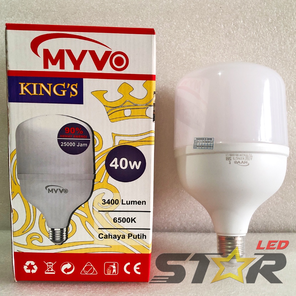 MYVO King's Bulb T LED 30W, 40W Lampu Bohlam Tabung Premium Murah Hemat Energi Irit Listrik 30 40 WATT Star