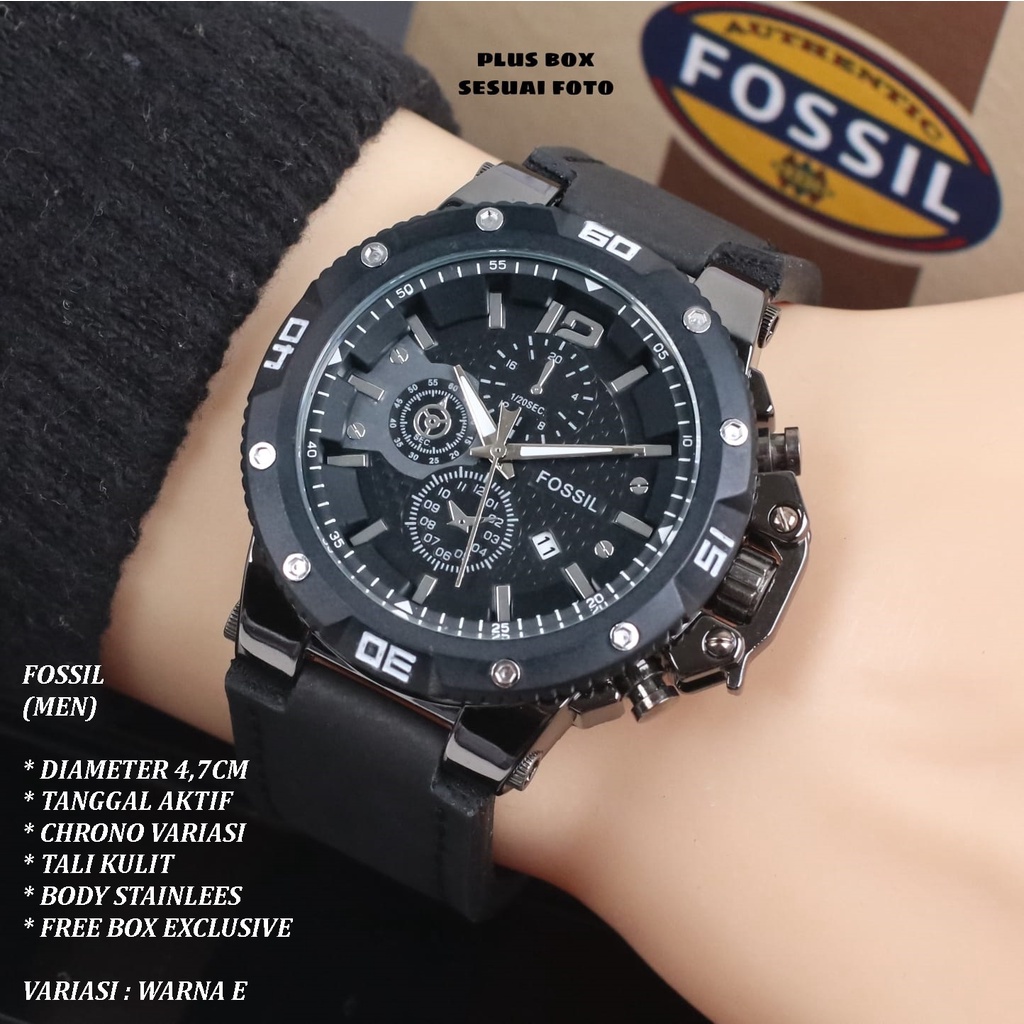 (FREE BOX) JAM TANGNA PRIA FASHION TALI KULIT BODY BULAT TANGGAL AKTIF CHRONO OFF