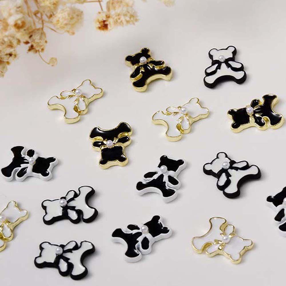 AUGUSTINA Augustina Bears Nail Art Dekorasi Fashion Bor Kuku Hitam Putih Alloy 3D Nail Jewelry