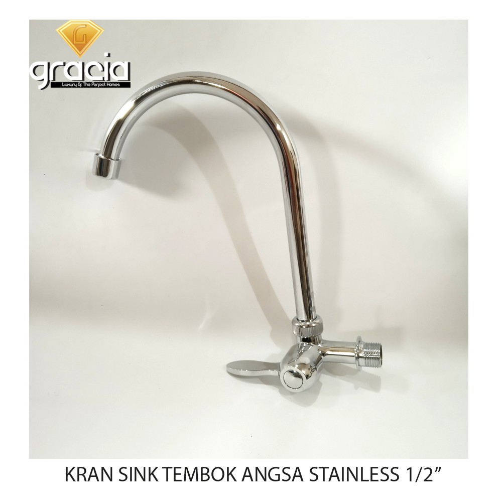 Kran Cuci Piring Pipa Wastafel Stainless Steel Model Tembok