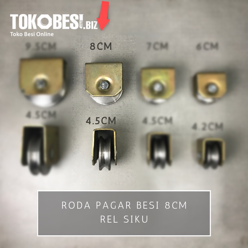 Roda pagar besi 8cm - rel siku (bh)
