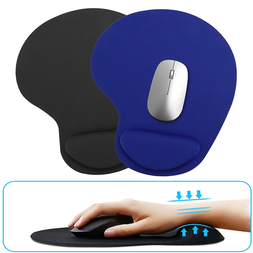 Mouse Pad Dengan Bantalan Pergelangan Tangan Bahan Spons Anti Slip Warna Biru Tua/Hijau/Merah