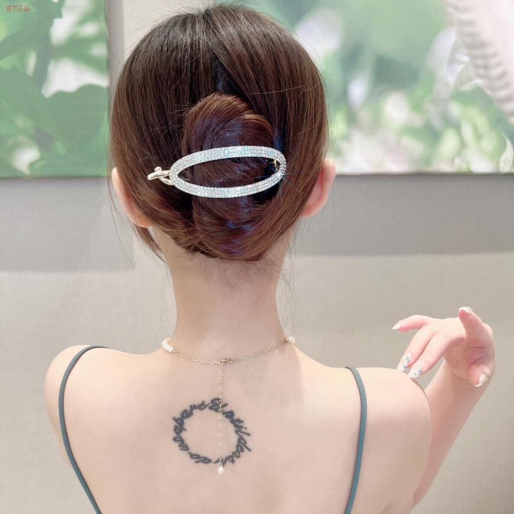 Jepit Rambut Bentuk Oval Bahan Metal Aksen Berlian Imitasi Untuk Wanita