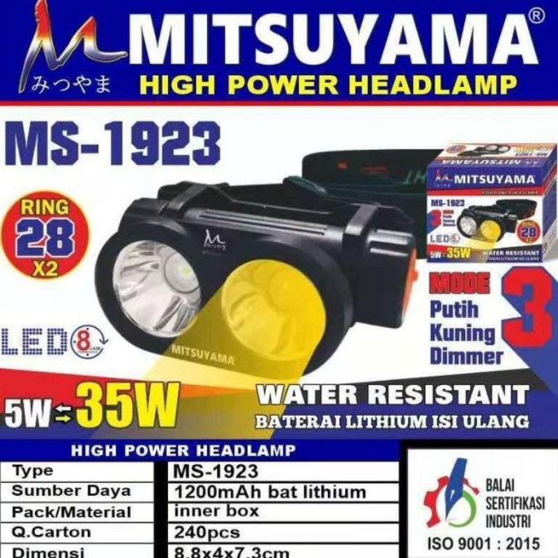 Senter Kepala Led 3 Mode Cahaya Putih &amp; Kuning - Dimmer Headlamp Anti Air + Magnet