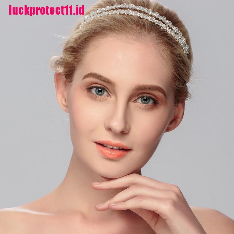 (LUCK) Tiara / Mahkota Kristal Handmade Dua Lapis Untuk Pengantin Wanita