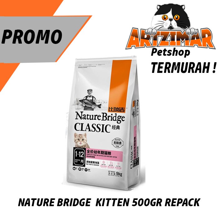 nature bridge kitten 500gr repack makanan kucing cat food