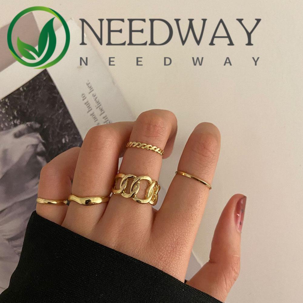 Needway  Gifts Opening Ring Vintage Joint Ring Rings Sets Chain Silver Gold Color Women Girls Korean 5pcs/Set Alloy Fashion Jewelry/Multicolor