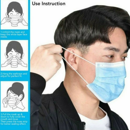 MASKER EARLOOP BIRU 3PLY NON BOX ORIGINAL isi 50pcs TANPA BOX