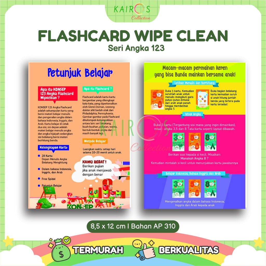 Flashcard Wipe Clean Seri Angka 123 Kartu Pintar Belajar Balita Bisa Ditulis Dihapus