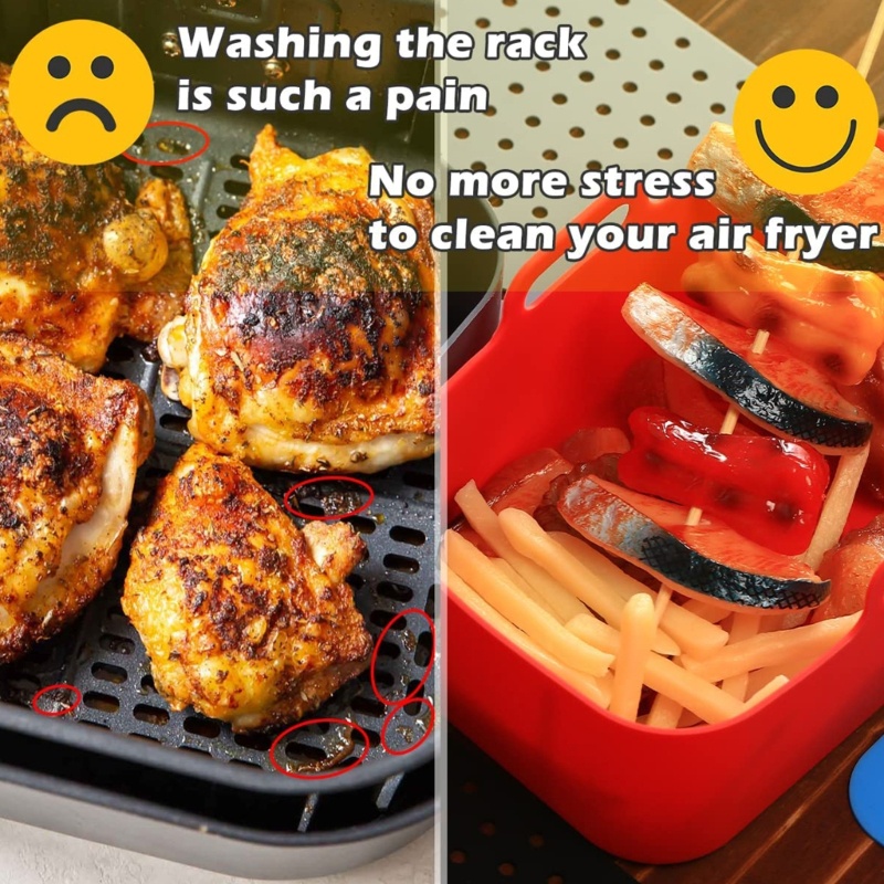 Zzz 2 Pak Pad Silikon Persegi Panjang Anti Lengket Reusable Aksesoris Air Fryer