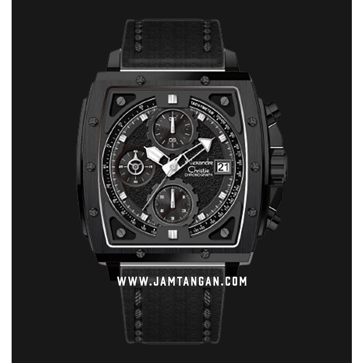 Alexandre Christie AC 6376 MC Chronograph Men Black Dial All Black Leather Strap