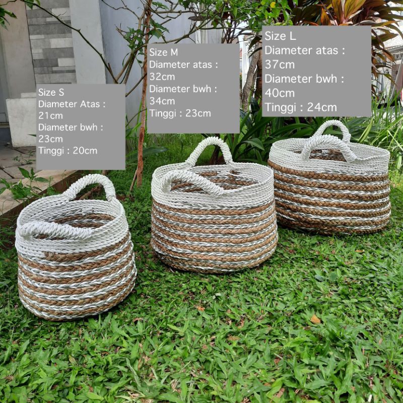 Keranjang Anyaman / Cover Pot Tanaman / Basket Seagrass Handle JF05