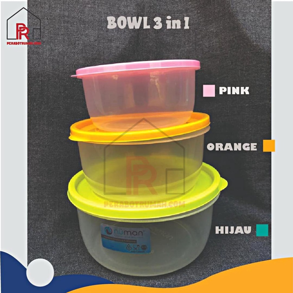 Bowl 3-in-1 Set / Toples Set / Tempat Penyimpanan Makanan Set / Mangkok Set 3in1 / Mangkok Plastik