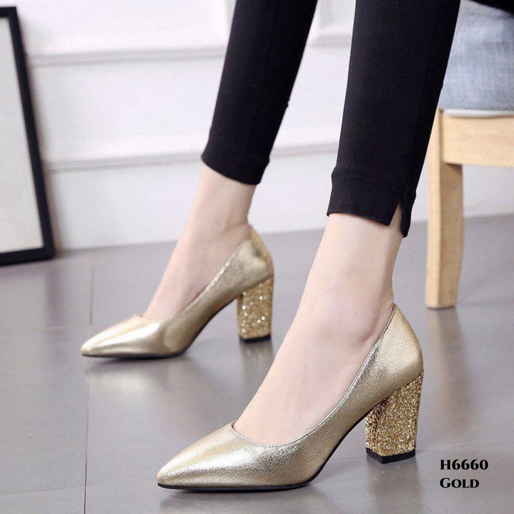 RESTOCK WYN SEPATU HEELS SHALLOW GLIITERS H6660