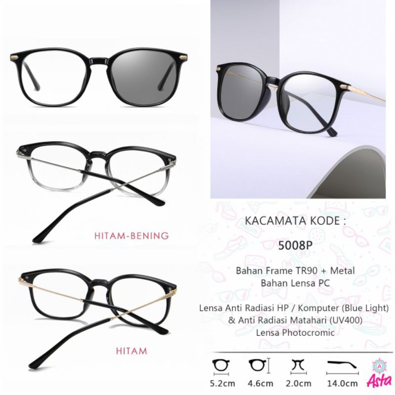 Kacamata 5008P Anti Radiasi Hp, komputer dan matahari (UV400) BY ASTA
