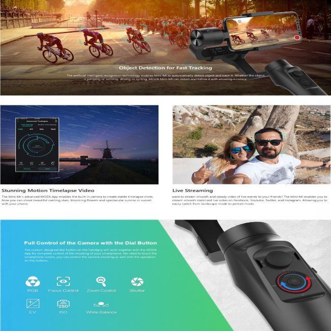 New MOZA MINI MI 3-Axis Handheld Gimbal Stabilizer for Smart phone iPhone X 8 Plus 8 7 Samsung S9